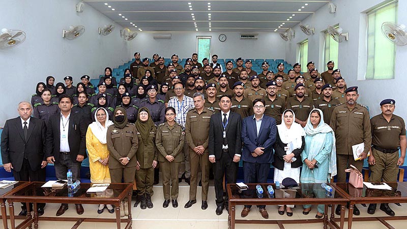 A group photo of the Participants with chief guest SSP Miss Bushra Aatif Afzal and Hamid Lateef during the Program “Humanity and Refugees Rights” organized by Sharp at Police Training center Chung