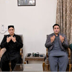 Chairman Pakistan People's Party Bilawal Bhutto Zardari offering condolences and Fateha over the demise of the Syed Ameer Ali Shah Jamot Father of Ex MNA Syed Tarique Shah Jamot at his residence