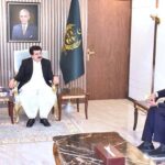 Caretaker Federal Minister for Information & Broadcasting, Murtaza Solangi calling on Chairman Senate, Muhammad Sadiq Sanjrani at Parliament House.