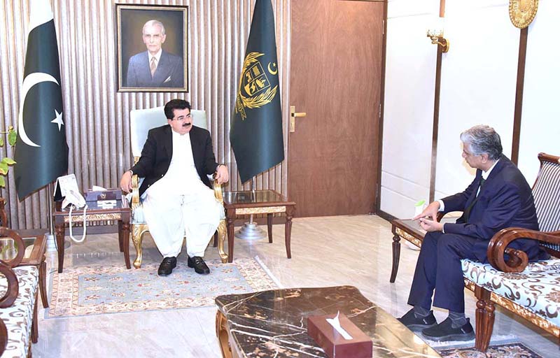 Caretaker Federal Minister for Information & Broadcasting, Murtaza Solangi calling on Chairman Senate, Muhammad Sadiq Sanjrani at Parliament House.