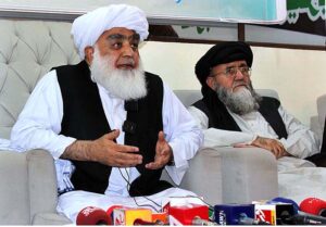 Jamiat Ulama Islam Balochistan President Maulana Abdul Wasey addressing a press conference at Party Office. 