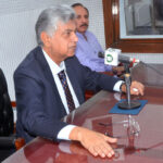 Caretaker Federal Minister for Information and Broadcasting, Murtaza Solangi addressing to live program at Radio Pakistan