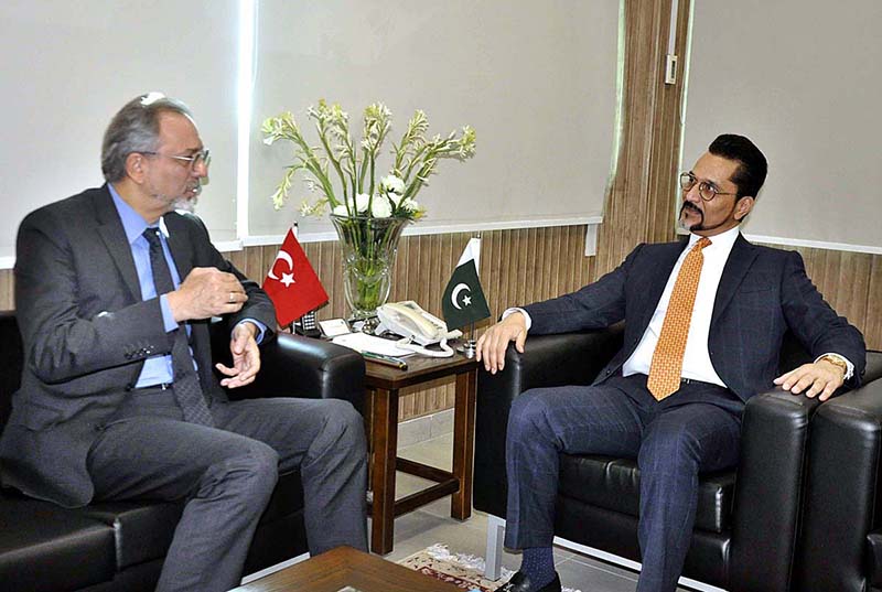 SAPM/MOS on Investment, Tahir Javed meeting with Mehmet Pacaci, Ambassador of Republic of Turkey in Pakistan at his office