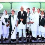 President Dr Arif Alvi in a group photo with senior members of the Pakistan Girl Guides Association