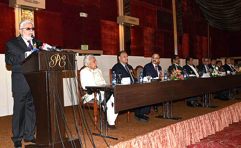 Zubair Motiwala Chief Executive Officer TDAP addressing the 39th Pakistan International Handloom Carpet Exhibition 2023 seminar at PC Hotel