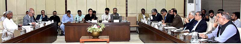 Senator Fawzia Arshad, presiding over a meeting of the Senate Standing Committee on Information and Broadcasting at Parliament House