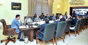 Caretaker Prime Minister Anwaar-ul-Haq Kakar chairs a briefing on decline in prices of essential items as a result of reduction in the prices of petroleum products