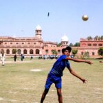 Student athletes throwing the shot put away in the Government Schools inter-tehsil school sports program
