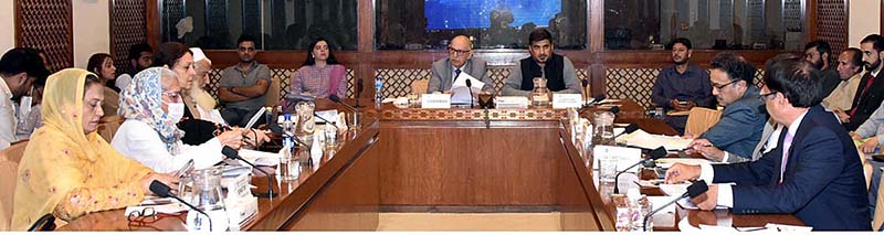 Senator Irfan-Ul-Haque Siddiqui, Chairman Senate Standing Committee on Federal Education & Professional Training presiding over a meeting of the committee at Parliament House