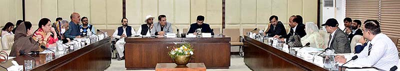 Senator Muhammad Hamayun Mohmand, Chairman Senate Standing Committee On National Health Services, Regulations And Coordination presiding over a meeting of the committee at Parliament House