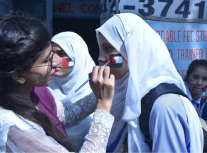Women of Civil society are demonstrating outside the press club to express solidarity with the Palestinians