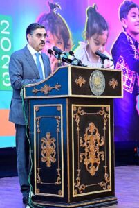 The Caretaker Prime Minister Anwaar-ul-Haq Kakar addresses a ceremony organised to commemorate World Polio Day