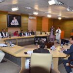 Caretaker Federal Minister for Education and Professional Training Madad Ali Sindhi presiding a meeting of Vice-chancellors of public sector Universities of Balochistan at BUITEMS.