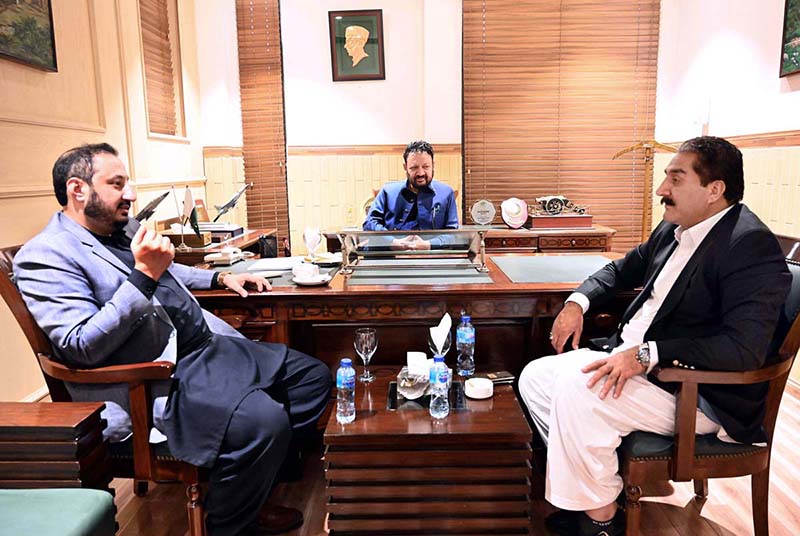 Provisional Minister Interior Shams ul Haq Lone and Provisional Minister Law & Health Syed Suhail Abbas Shah call on CM GB Haji Gulbar Khan at his Office
