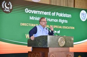 President Dr Arif Alvi addressing an event in connection with White Cane Safety Day, at Aiwan-e-Sadr