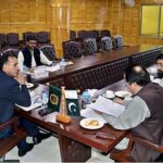 Speaker Gilgit-Baltistan Assembly Nazir Ahmad Advocate chairing a meeting regarding the compansession of Chitral Expressway at Assembly Secretariat
