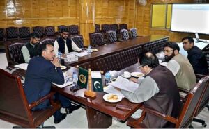 Speaker Gilgit-Baltistan Assembly Nazir Ahmad Advocate chairing a meeting regarding the compansession of Chitral Expressway at Assembly Secretariat