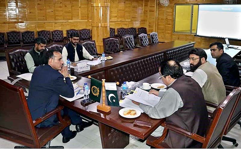 Speaker Gilgit-Baltistan Assembly Nazir Ahmad Advocate chairing a meeting regarding the compansession of Chitral Expressway at Assembly Secretariat