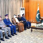 The Chief of Staff of Qatar Armed Forces, Lt Gen (Pilot) Salem Hamad Eqail Al-Nabet, along with the members of his delegation, called on President Dr. Arif Alvi, at Aiwan-e-Sadr