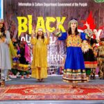 Students are performing tableau on the occasion of Kashmir Black Day at Arts Council