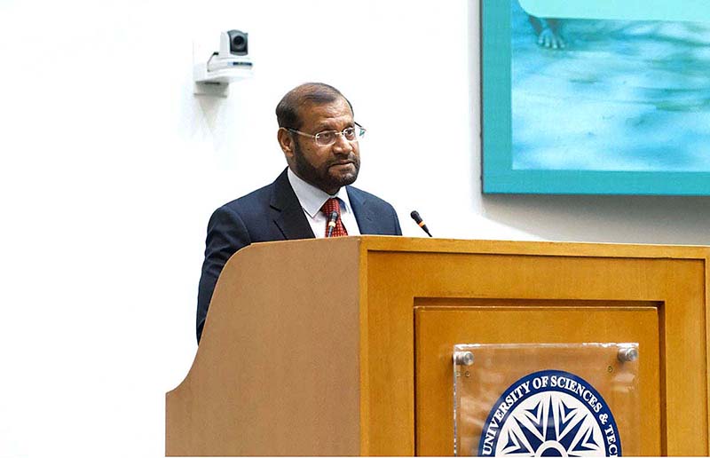 Former Air Chief Marshal Sohail Amman addressing as Chief Guest during Seminar on National Resilience Day organized by NDMA at NUST University