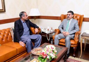 Caretaker Prime Minister Anwaar-ul-Haq Kakar meets Caretaker Chief Minister of Punjab Mohsin Naqvi