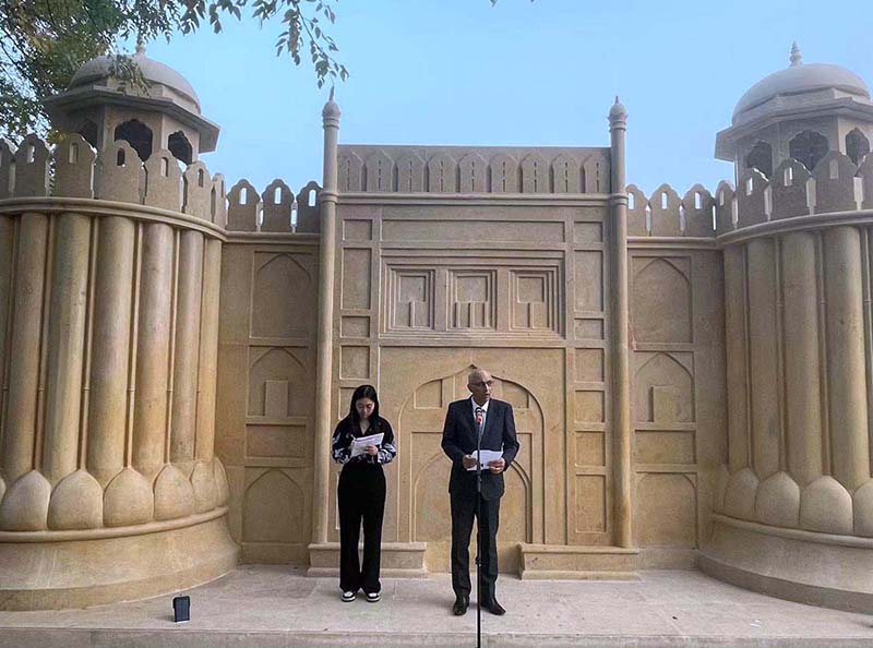 Ambassador of Pakistan to China, Moin ul Haq speaking at inaugurating ceremony of the newly constructed Replica of Alamgiri Gate at World Park