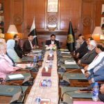Sindh Governor Kamran Khan Tesori presiding over the meeting of the vice chancellors of the government universities of the province at Governor House