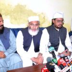 Ameer Jammat E Islami Seraj Ul Haq addressing press conference at Wadi E Aziz Sharif River Chenab before addressing 42th Annual Almai Majlid Tahfooz E Khatmay Nabwoot Conference at Muslim Colony