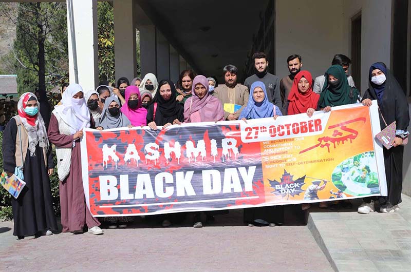 Karakoram International University students participating in a rally to mark 27th October as Kashmir Black Day