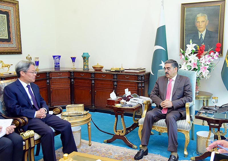 H.E. Mr. Jiang Zaidong, Ambassador of the People's Republic of China calls on the Caretaker Prime Minister Anwaar-ul-Haq Kakar