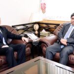 Russian Ambassador to Pakistan, H.E. Danila V. Ganich meeting with the Caretaker Minister of Commerce, Dr. Gohar Ejaz at the Commerce Ministry to discuss bilateral trade relations
