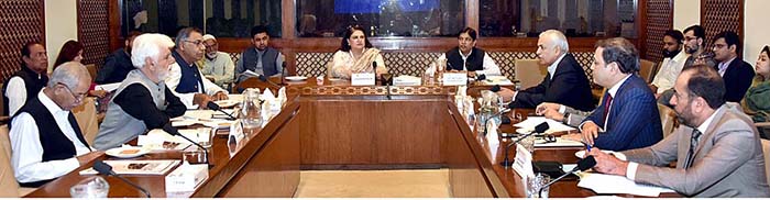 Senator Mrs. Rubina Khalid, Chairperson Senate Standing Committee on Maritime Affairs presiding over a meeting of the committee at Parliament House