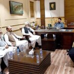 Chief Minister Gilgit-Baltistan Haji Gulbar Khan in a meeting with Ameer Jamaat-e-Islami former member Saint Sirajul Haq along with a delegation
