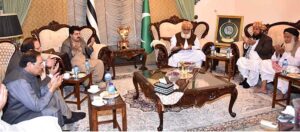 Chairman Senate, Muhammad Sadiq Sanjrani and Senators offering Fateha for the departed soul of mother in law of Moulana Fazal Ur Rehman at his residence