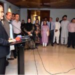 Interim Federal Minister of National Heritage & Culture Jamal Shah addressing a week -long Wildlife Art Exhibition, depicting the living jewels of Pakistan at PNCA