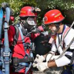 The USAR rescue team is conducting a drill on the 2nd day of National Rescue Challenge during 12th National Rescue Challenge Programme at Rescue 1122 Headquarter