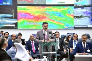 Caretaker Prime Minister Anwaar-ul-Haq Kakar addressing at the inaugural ceremony of National Emergencies operation Center established by NDMA