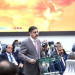 Caretaker Prime Minister Anwaar-ul-Haq Kakar addressing at the inaugural ceremony of National Emergencies operation Center established by NDMA