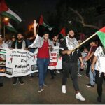 Palestine students holding the protest against Israel outside press club