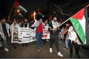 Palestine students holding the protest against Israel outside press club