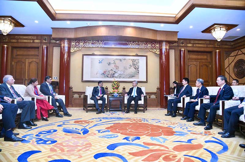 Caretaker Prime Minister Anwaar-ul-Haq Kakar meets Mr. Li Xi, member of the Standing Committee of the Politburo of Communist Party of China (CPC) and Secretary of CPC's Central Commission of Discipline Inspection