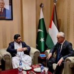 Governor of Sindh Kamran Khan Tessori meeting the Ambassador of Palestine, Ahmed Jawader Beech, at the Embassy of Palestine