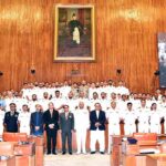 A Group Photograph Of Course Members Of The 53rd PN Staff Course, accompanied by faculty and administrative staff from the Naval War College Lahore, led by Rear Admiral Javaid Iqbal HI(M), in the Senate Hall at Parliament House