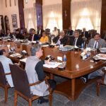 Caretaker Sindh Chief Minister Justice (R) Maqbool Baqar presides over a Cabinet meeting at CM House