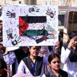 Students participated in a rally on the occasion of Kashmir Black Day at Thandi Sarak