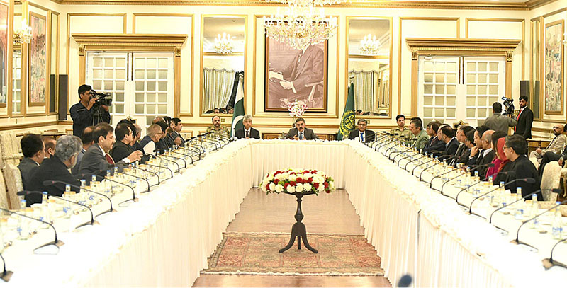 The Caretaker Prime Minister Anwaar-ul-Haq Kakar interacts with the TV anchors and Media persons