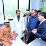 Caretaker Prime Minister Anwaar-ul-Haq Kakar visits patients who received free eye surgery from the government, in Mayo Hospital