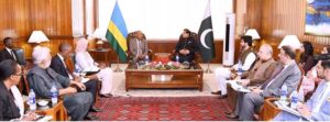 Speaker National Assembly Raja Pervez Ashraf in a group photo with President of the Senate of Rawanda Dr.Francois Xavier Kalinda along with delegation at Parliament House