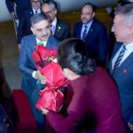 Caretaker Prime Minister Anwaar-ul-Haq Kakar is being welcomed on his arrival in Ürümqi